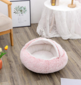 Lit 2 en 1 pour chien et chat - Lit d'hiver rond en peluche chaud pour animaux de compagnie - Lit doux et long en peluche pour animaux de compagnie